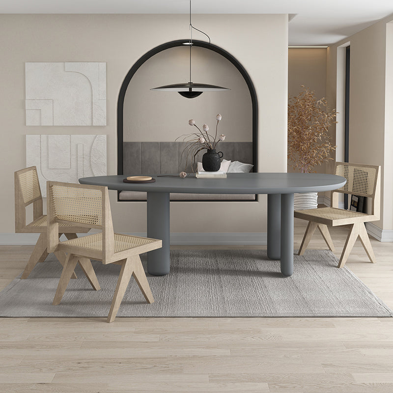 Oval Tripod Base Dining Table Solid Wood Modern Kitchen Dinner Dining Room Table Grey 70.9"L x 35.4"W x 29.5"H Without Chairs Clearhalo 'Dining Tables & Seating' 'Dining Tables' 'dining_table' 'furn' 'furn_dining_table' 'Furniture' 'furniture_dining_table' 'Kitchen & Dining Furniture' 'kitchen' 'kitchen_dining_table' 4854096