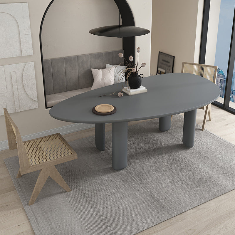 Oval Tripod Base Dining Table Solid Wood Modern Kitchen Dinner Dining Room Table Grey 55.1"L x 27.6"W x 29.5"H Without Chairs Clearhalo 'Dining Tables & Seating' 'Dining Tables' 'dining_table' 'furn' 'furn_dining_table' 'Furniture' 'furniture_dining_table' 'Kitchen & Dining Furniture' 'kitchen' 'kitchen_dining_table' 4854099