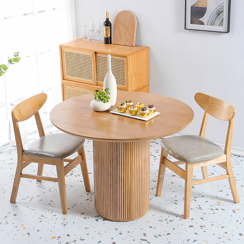 Modern Round Standard Height Dining Table Natural Base Pedestal Casual Dining Table Natural 31.5"L x 31.5"W x 29.5"H Without Chairs Clearhalo 'Dining Tables & Seating' 'Dining Tables' 'dining_table' 'furn' 'furn_dining_table' 'Furniture' 'furniture_dining_table' 'Kitchen & Dining Furniture' 'kitchen' 'kitchen_dining_table' 4854119
