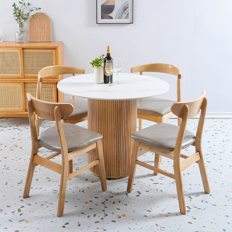 Modern Round Standard Height Dining Table Natural Base Pedestal Casual Dining Table White Without Chairs Clearhalo 'Dining Tables & Seating' 'Dining Tables' 'dining_table' 'furn' 'furn_dining_table' 'Furniture' 'furniture_dining_table' 'Kitchen & Dining Furniture' 'kitchen' 'kitchen_dining_table' 4854122
