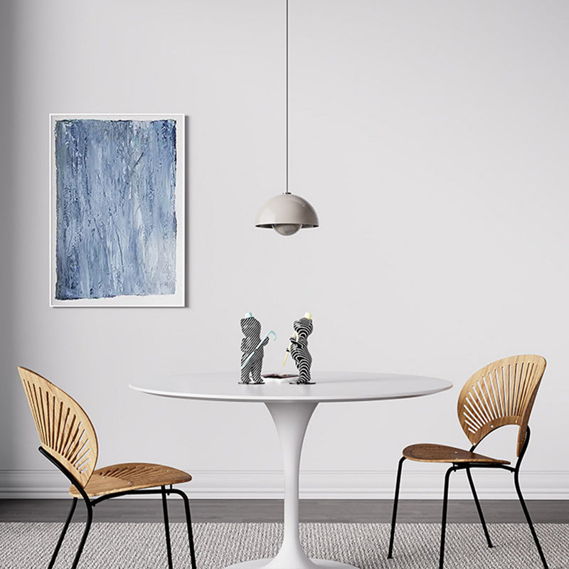 Simple Round Stone Top Dining Table Metal Base Dining Table for Living Room White Without Chairs Clearhalo 'Dining Tables & Seating' 'Dining Tables' 'dining_table' 'furn' 'furn_dining_table' 'Furniture' 'furniture_dining_table' 'Kitchen & Dining Furniture' 'kitchen' 'kitchen_dining_table' 4854141