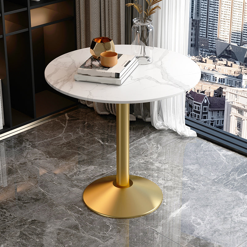 Glam Style Dining Table Round Stone Top Dinner Table Kitchen Home White Gold 23.6"L x 23.6"W x 29.5"H Clearhalo 'Dining Tables & Seating' 'Dining Tables' 'dining_table' 'furn' 'furn_dining_table' 'Furniture' 'furniture_dining_table' 'Kitchen & Dining Furniture' 'kitchen' 'kitchen_dining_table' 4854174
