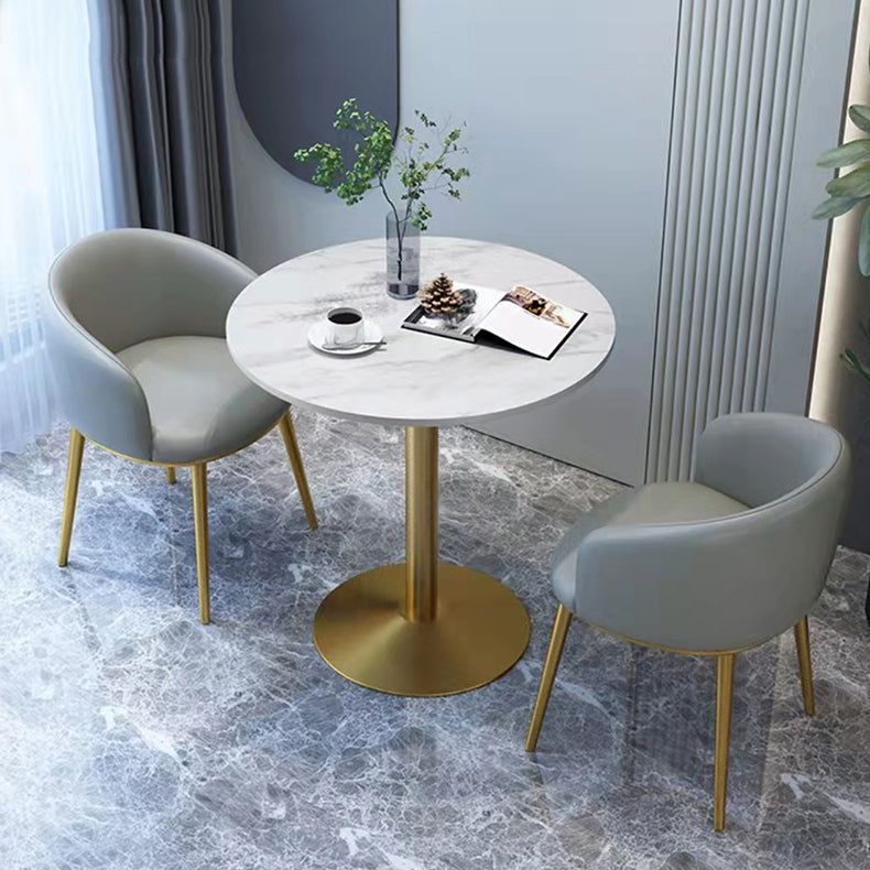 Glam Style Dining Table Round Stone Top Dinner Table Kitchen Home White Gold 27.6"L x 27.6"W x 29.5"H Clearhalo 'Dining Tables & Seating' 'Dining Tables' 'dining_table' 'furn' 'furn_dining_table' 'Furniture' 'furniture_dining_table' 'Kitchen & Dining Furniture' 'kitchen' 'kitchen_dining_table' 4854175
