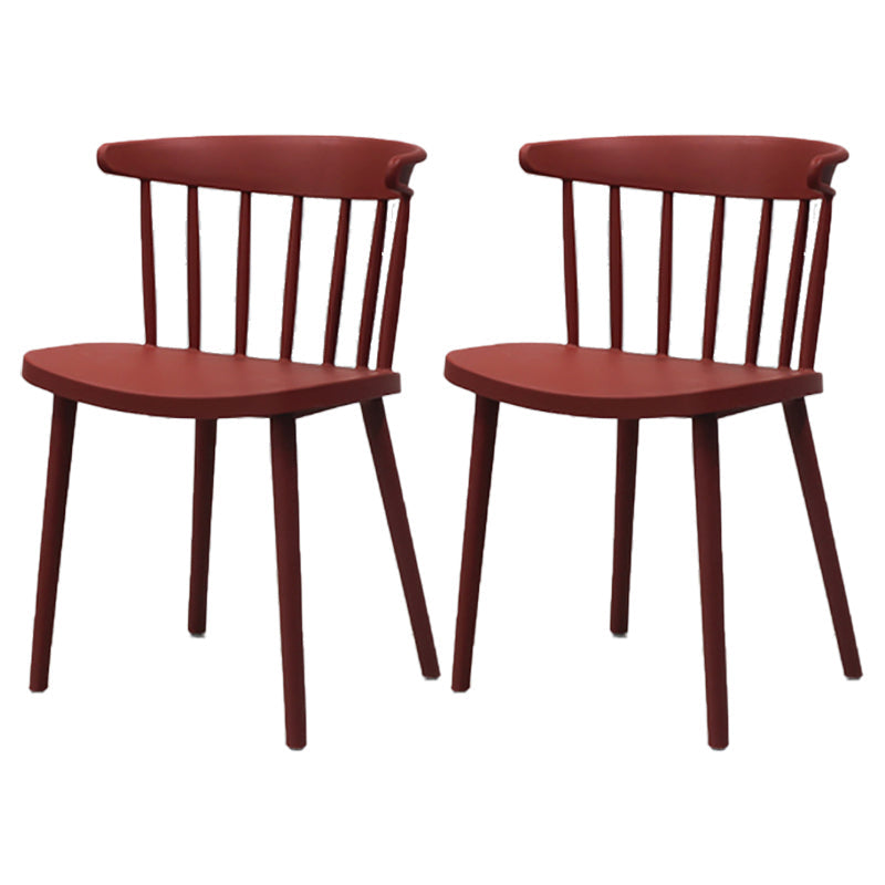 Modern Style Stackable Plastic Chair Windsor Back Folding Side Chair 16.5"x15"x29.9" Burgundy 2 Piece Set Clearhalo 'Dining Chairs' 'Dining Tables & Seating' 'dining_chair' 'furn' 'furn_dining_chair' 'Furniture' 'furniture_dining_chair' 'Kitchen & Dining Furniture' 4854217