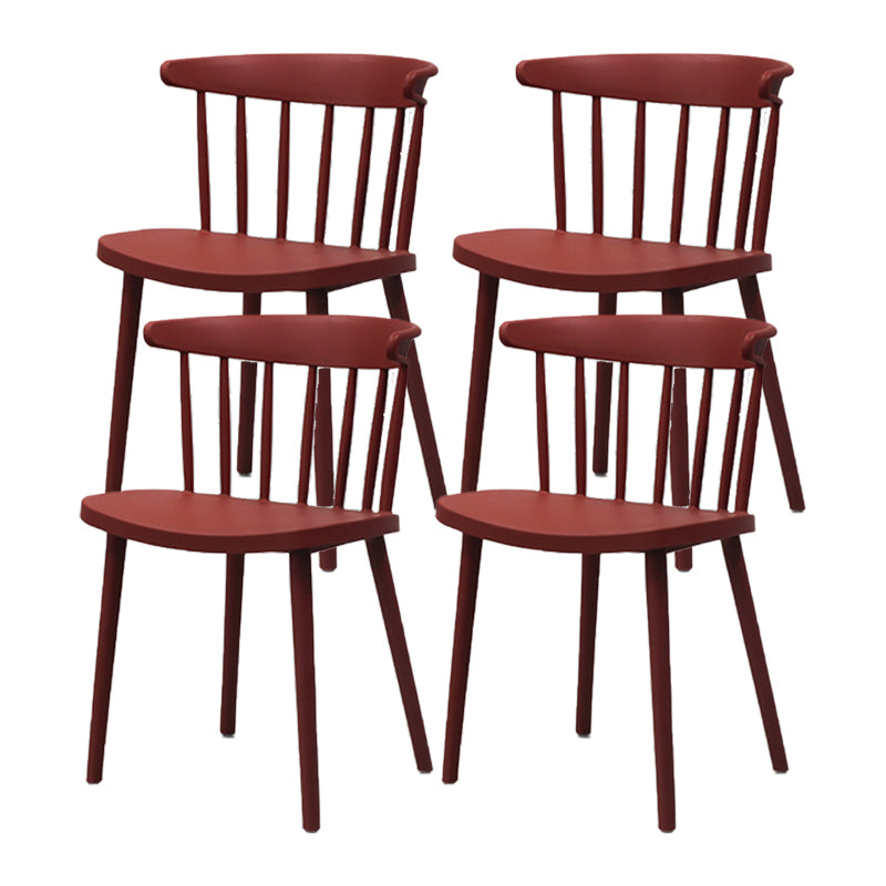 Modern Style Stackable Plastic Chair Windsor Back Folding Side Chair 16.5"x15"x29.9" Burgundy 4 Piece Set Clearhalo 'Dining Chairs' 'Dining Tables & Seating' 'dining_chair' 'furn' 'furn_dining_chair' 'Furniture' 'furniture_dining_chair' 'Kitchen & Dining Furniture' 4854219