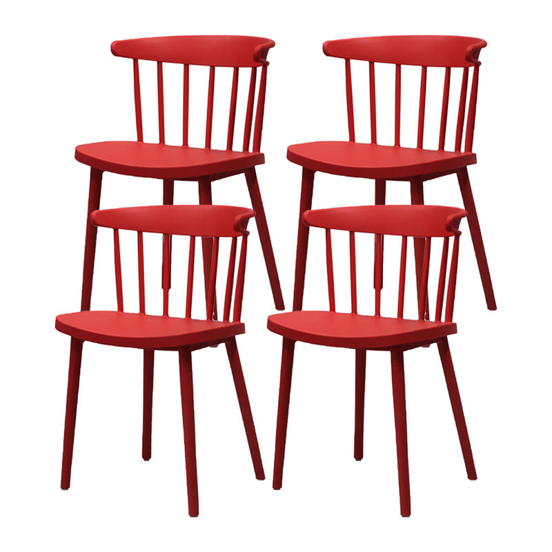 Modern Style Stackable Plastic Chair Windsor Back Folding Side Chair 16.5"x15"x29.9" Red 4 Piece Set Clearhalo 'Dining Chairs' 'Dining Tables & Seating' 'dining_chair' 'furn' 'furn_dining_chair' 'Furniture' 'furniture_dining_chair' 'Kitchen & Dining Furniture' 4854236