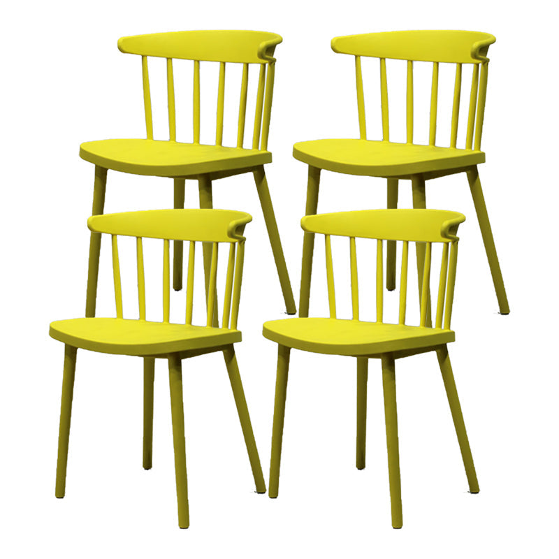 Modern Style Stackable Plastic Chair Windsor Back Folding Side Chair 16.5"x15"x29.9" Yellow 4 Piece Set Clearhalo 'Dining Chairs' 'Dining Tables & Seating' 'dining_chair' 'furn' 'furn_dining_chair' 'Furniture' 'furniture_dining_chair' 'Kitchen & Dining Furniture' 4854239