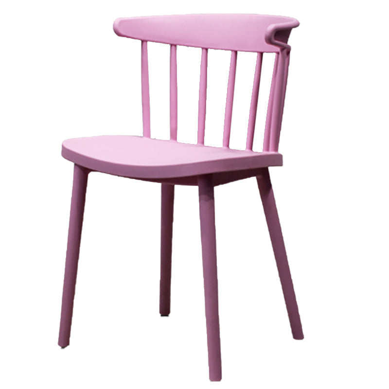Modern Style Stackable Plastic Chair Windsor Back Folding Side Chair 16.5"x15"x29.9" Pink 1 Piece Clearhalo 'Dining Chairs' 'Dining Tables & Seating' 'dining_chair' 'furn' 'furn_dining_chair' 'Furniture' 'furniture_dining_chair' 'Kitchen & Dining Furniture' 4854240