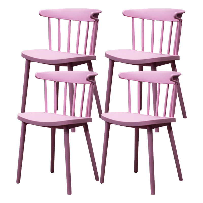 Modern Style Stackable Plastic Chair Windsor Back Folding Side Chair 16.5"x15"x29.9" Pink 4 Piece Set Clearhalo 'Dining Chairs' 'Dining Tables & Seating' 'dining_chair' 'furn' 'furn_dining_chair' 'Furniture' 'furniture_dining_chair' 'Kitchen & Dining Furniture' 4854242