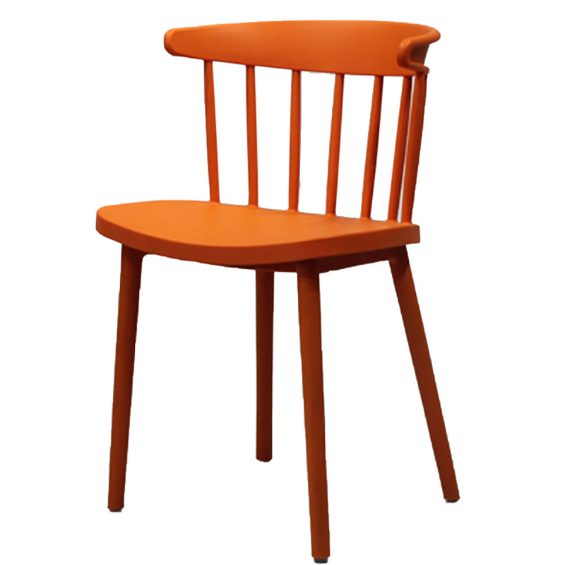 Modern Style Stackable Plastic Chair Windsor Back Folding Side Chair 16.5"x15"x29.9" Orange 1 Piece Clearhalo 'Dining Chairs' 'Dining Tables & Seating' 'dining_chair' 'furn' 'furn_dining_chair' 'Furniture' 'furniture_dining_chair' 'Kitchen & Dining Furniture' 4854243