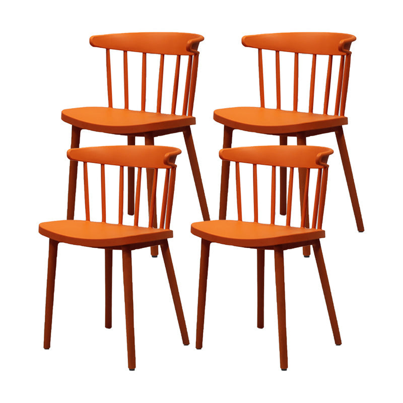 Modern Style Stackable Plastic Chair Windsor Back Folding Side Chair 16.5"x15"x29.9" Orange 4 Piece Set Clearhalo 'Dining Chairs' 'Dining Tables & Seating' 'dining_chair' 'furn' 'furn_dining_chair' 'Furniture' 'furniture_dining_chair' 'Kitchen & Dining Furniture' 4854245