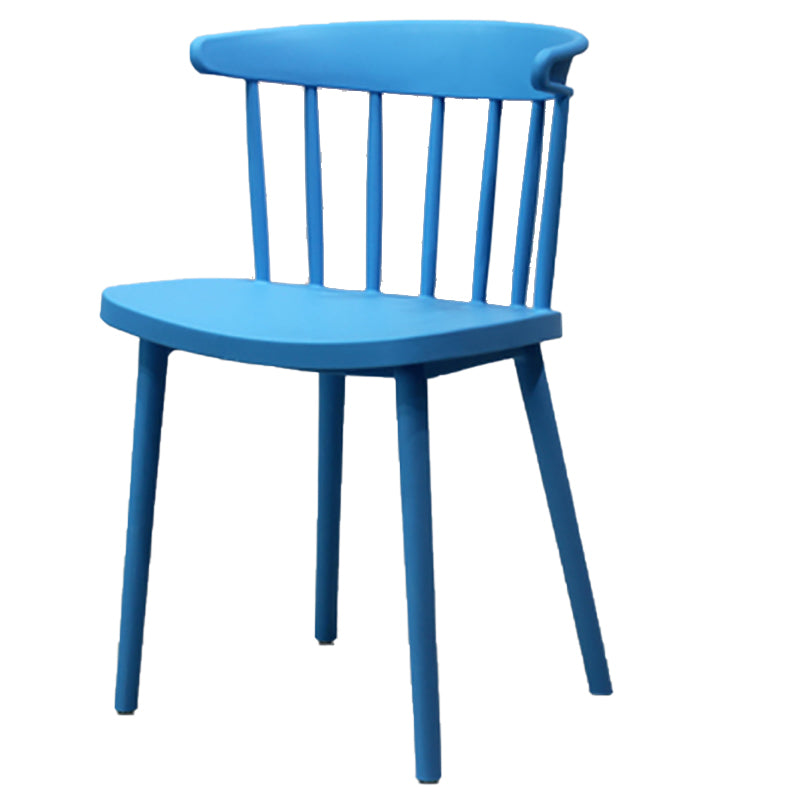 Modern Style Stackable Plastic Chair Windsor Back Folding Side Chair 16.5"x15"x29.9" Blue 1 Piece Clearhalo 'Dining Chairs' 'Dining Tables & Seating' 'dining_chair' 'furn' 'furn_dining_chair' 'Furniture' 'furniture_dining_chair' 'Kitchen & Dining Furniture' 4854255