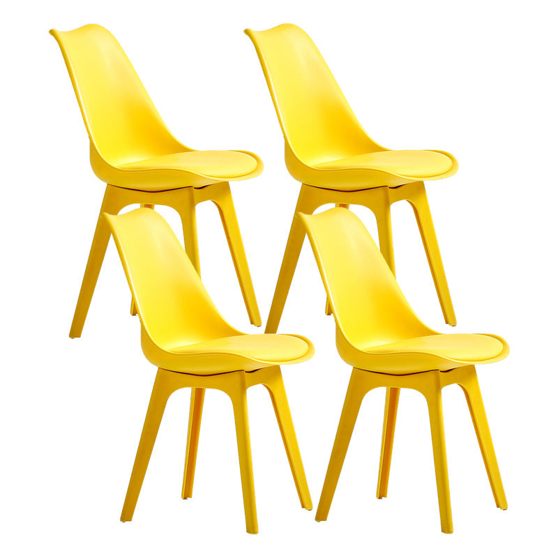 Nordic Style Armless Chair Plastic Upholstered Side Chair (Set of 2/4) Yellow Set of 4 Clearhalo 'Dining Chairs' 'Dining Tables & Seating' 'dining_chair' 'Furniture' 'furniture_dining_chair' 'Kitchen & Dining Furniture' 4854292