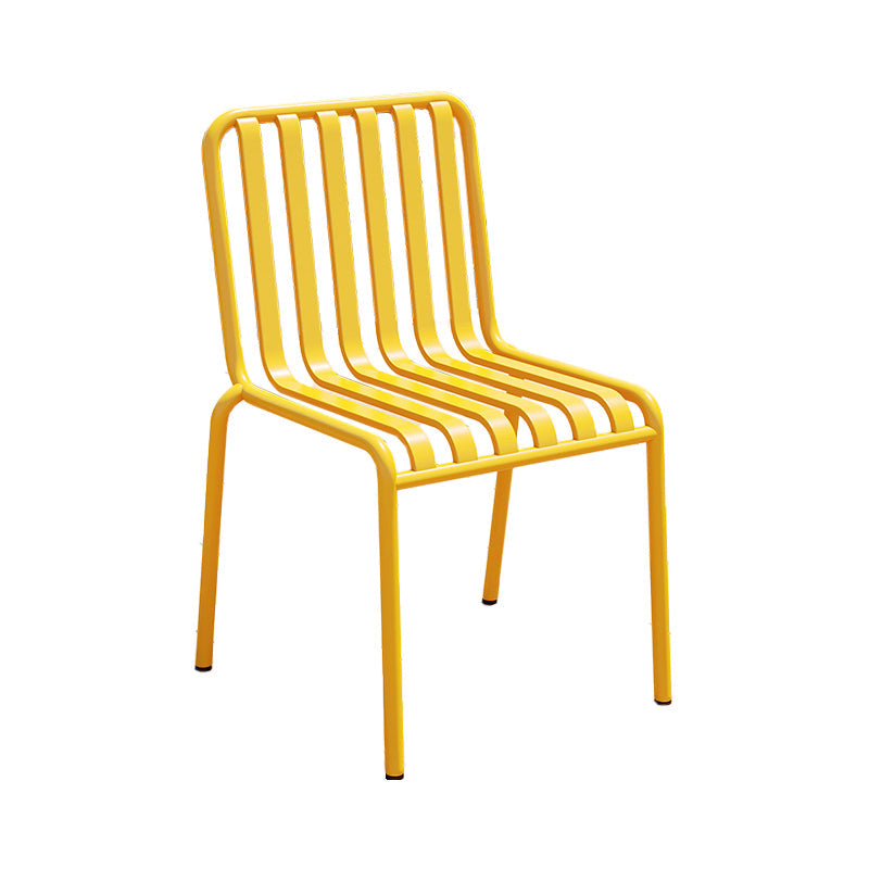 Contemporary Metal Patio Dining Side Chair Slat Back Side Chair Yellow 1 Piece Clearhalo 'Dining Chairs' 'Dining Tables & Seating' 'dining_chair' 'furn' 'furn_dining_chair' 'Furniture' 'furniture_dining_chair' 'Kitchen & Dining Furniture' 4854295