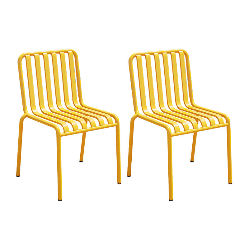 Contemporary Metal Patio Dining Side Chair Slat Back Side Chair Yellow 2 Piece Set Clearhalo 'Dining Chairs' 'Dining Tables & Seating' 'dining_chair' 'furn' 'furn_dining_chair' 'Furniture' 'furniture_dining_chair' 'Kitchen & Dining Furniture' 4854297