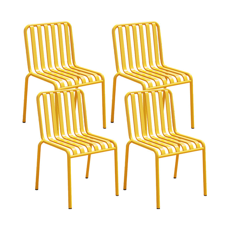 Contemporary Metal Patio Dining Side Chair Slat Back Side Chair Yellow 4 Piece Set Clearhalo 'Dining Chairs' 'Dining Tables & Seating' 'dining_chair' 'furn' 'furn_dining_chair' 'Furniture' 'furniture_dining_chair' 'Kitchen & Dining Furniture' 4854299