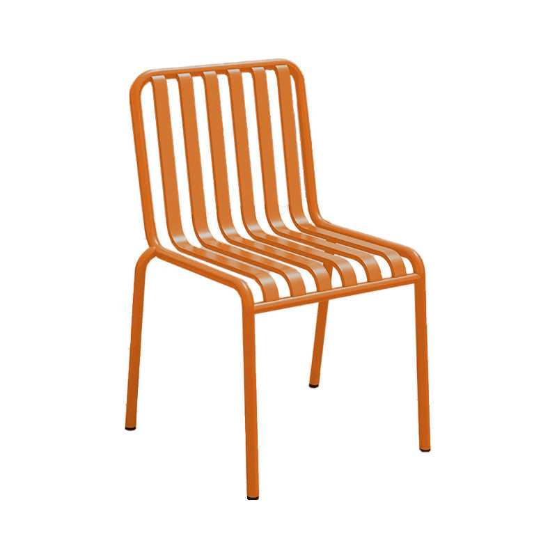 Contemporary Metal Patio Dining Side Chair Slat Back Side Chair Orange 1 Piece Clearhalo 'Dining Chairs' 'Dining Tables & Seating' 'dining_chair' 'furn' 'furn_dining_chair' 'Furniture' 'furniture_dining_chair' 'Kitchen & Dining Furniture' 4854300