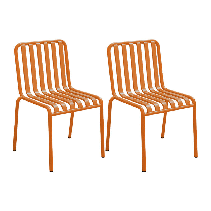 Contemporary Metal Patio Dining Side Chair Slat Back Side Chair Orange 2 Piece Set Clearhalo 'Dining Chairs' 'Dining Tables & Seating' 'dining_chair' 'furn' 'furn_dining_chair' 'Furniture' 'furniture_dining_chair' 'Kitchen & Dining Furniture' 4854303