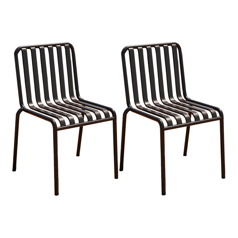 Contemporary Metal Patio Dining Side Chair Slat Back Side Chair Black 2 Piece Set Clearhalo 'Dining Chairs' 'Dining Tables & Seating' 'dining_chair' 'furn' 'furn_dining_chair' 'Furniture' 'furniture_dining_chair' 'Kitchen & Dining Furniture' 4854312
