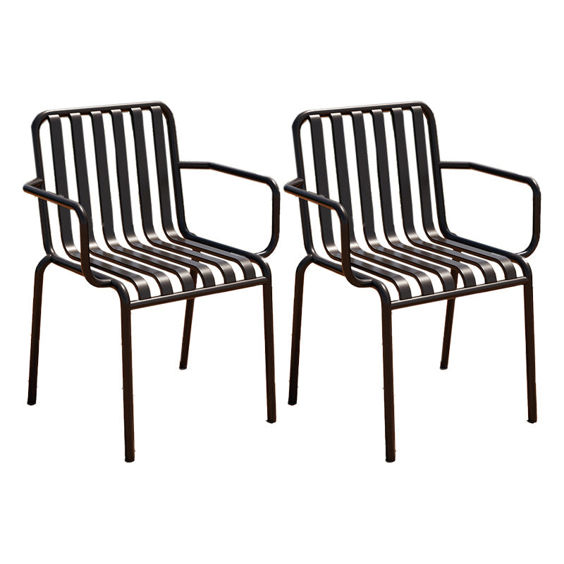 Contemporary Metal Patio Dining Side Chair Slat Back Side Chair Matte Black 2 Piece Set Clearhalo 'Dining Chairs' 'Dining Tables & Seating' 'dining_chair' 'furn' 'furn_dining_chair' 'Furniture' 'furniture_dining_chair' 'Kitchen & Dining Furniture' 4854318