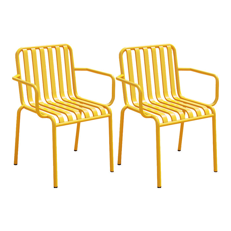 Contemporary Metal Patio Dining Side Chair Slat Back Side Chair Light Yellow 2 Piece Set Clearhalo 'Dining Chairs' 'Dining Tables & Seating' 'dining_chair' 'furn' 'furn_dining_chair' 'Furniture' 'furniture_dining_chair' 'Kitchen & Dining Furniture' 4854321