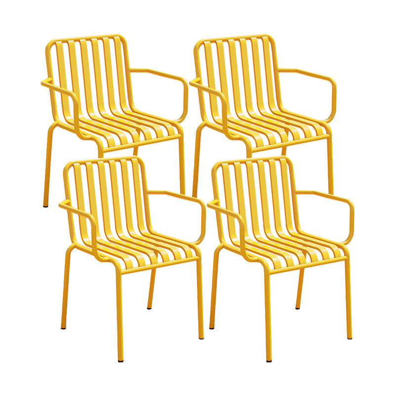 Contemporary Metal Patio Dining Side Chair Slat Back Side Chair Light Yellow 4 Piece Set Clearhalo 'Dining Chairs' 'Dining Tables & Seating' 'dining_chair' 'furn' 'furn_dining_chair' 'Furniture' 'furniture_dining_chair' 'Kitchen & Dining Furniture' 4854322