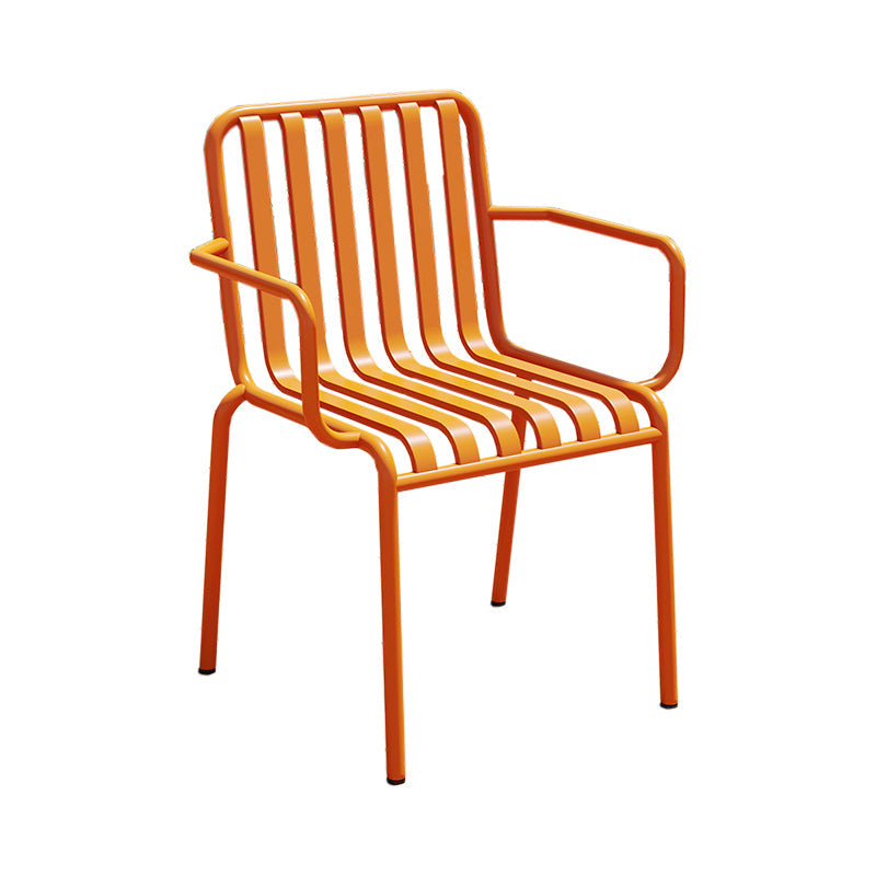 Contemporary Metal Patio Dining Side Chair Slat Back Side Chair Light Orange 1 Piece Clearhalo 'Dining Chairs' 'Dining Tables & Seating' 'dining_chair' 'furn' 'furn_dining_chair' 'Furniture' 'furniture_dining_chair' 'Kitchen & Dining Furniture' 4854323