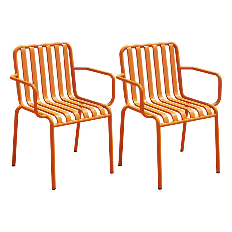 Contemporary Metal Patio Dining Side Chair Slat Back Side Chair Light Orange 2 Piece Set Clearhalo 'Dining Chairs' 'Dining Tables & Seating' 'dining_chair' 'furn' 'furn_dining_chair' 'Furniture' 'furniture_dining_chair' 'Kitchen & Dining Furniture' 4854324