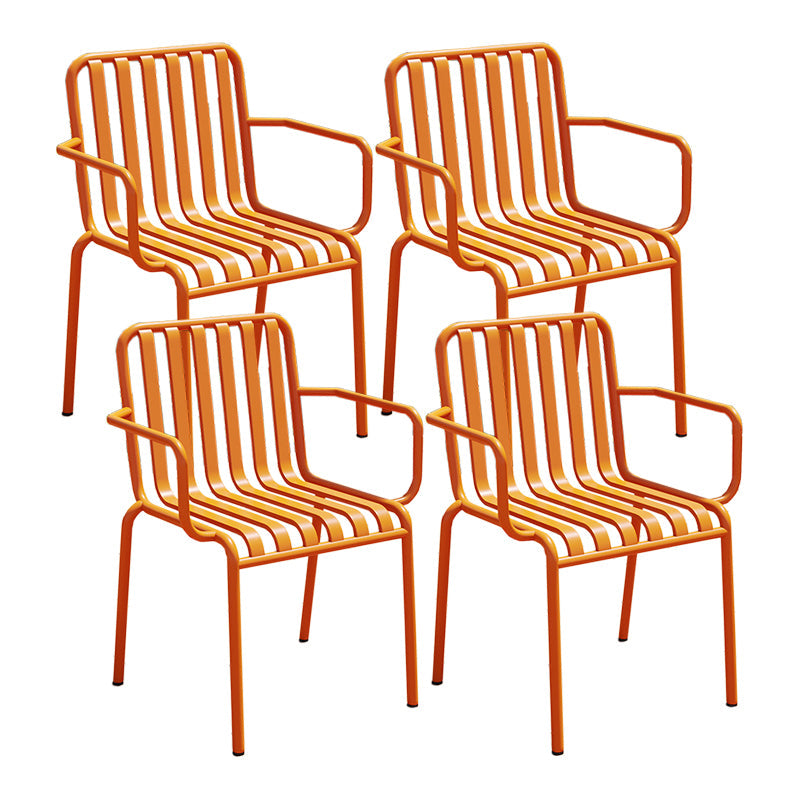 Contemporary Metal Patio Dining Side Chair Slat Back Side Chair Light Orange 4 Piece Set Clearhalo 'Dining Chairs' 'Dining Tables & Seating' 'dining_chair' 'furn' 'furn_dining_chair' 'Furniture' 'furniture_dining_chair' 'Kitchen & Dining Furniture' 4854325