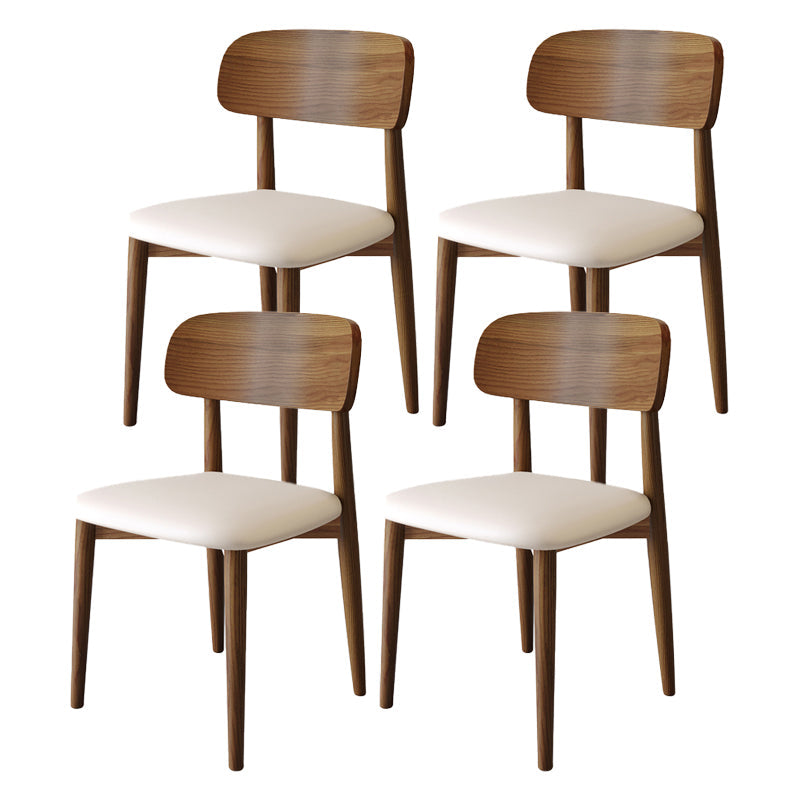 Nordic Style Armless Chair Wood Open Back Dining Side Chair in Walnut for Kitchen Off-White 4 Piece Set Clearhalo 'Dining Chairs' 'Dining Tables & Seating' 'dining_chair' 'furn' 'furn_dining_chair' 'Furniture' 'furniture_dining_chair' 'Kitchen & Dining Furniture' 4854369