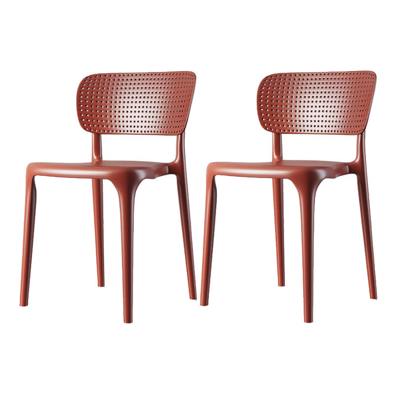 Contemporary Plastic Patio Dining Side Chair Open Back Dining Side Chair Red 2 Piece Set Clearhalo 'Dining Chairs' 'Dining Tables & Seating' 'dining_chair' 'furn' 'furn_dining_chair' 'Furniture' 'furniture_dining_chair' 'Kitchen & Dining Furniture' 4854429