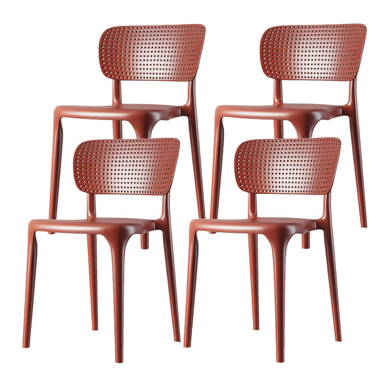Contemporary Plastic Patio Dining Side Chair Open Back Dining Side Chair Red 4 Piece Set Clearhalo 'Dining Chairs' 'Dining Tables & Seating' 'dining_chair' 'furn' 'furn_dining_chair' 'Furniture' 'furniture_dining_chair' 'Kitchen & Dining Furniture' 4854430