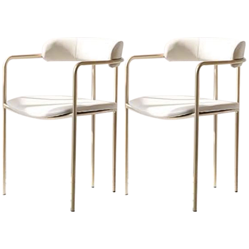 Glam Metal Arm Chair Open Back Dining Side Chair with Upholstered 20"x20.4"x31" Off-White 2 Piece Set Clearhalo 'Dining Chairs' 'Dining Tables & Seating' 'dining_chair' 'furn' 'furn_dining_chair' 'Furniture' 'furniture_dining_chair' 'Kitchen & Dining Furniture' 4854481