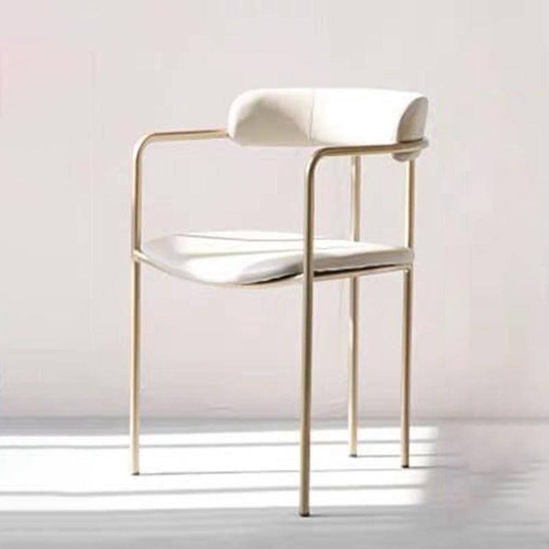Glam Metal Arm Chair Open Back Dining Side Chair with Upholstered 20"x20.4"x31" Off-White 1 Piece Clearhalo 'Dining Chairs' 'Dining Tables & Seating' 'dining_chair' 'furn' 'furn_dining_chair' 'Furniture' 'furniture_dining_chair' 'Kitchen & Dining Furniture' 4854482