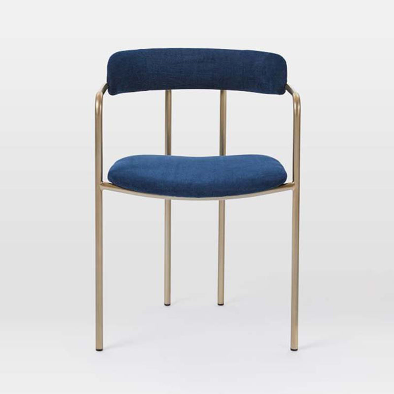 Glam Metal Arm Chair Open Back Dining Side Chair with Upholstered 20"x20.4"x31" Blue 1 Piece Clearhalo 'Dining Chairs' 'Dining Tables & Seating' 'dining_chair' 'furn' 'furn_dining_chair' 'Furniture' 'furniture_dining_chair' 'Kitchen & Dining Furniture' 4854485