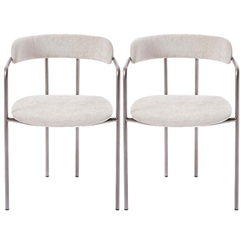 Glam Metal Arm Chair Open Back Dining Side Chair with Upholstered 20"x20.4"x31" White-Silver 2 Piece Set Clearhalo 'Dining Chairs' 'Dining Tables & Seating' 'dining_chair' 'furn' 'furn_dining_chair' 'Furniture' 'furniture_dining_chair' 'Kitchen & Dining Furniture' 4854489