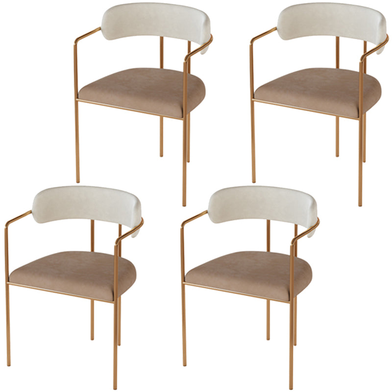 Glam Metal Arm Chair Open Back Dining Side Chair with Upholstered 20"x20.4"x31" Khaki 4 Piece Set Clearhalo 'Dining Chairs' 'Dining Tables & Seating' 'dining_chair' 'furn' 'furn_dining_chair' 'Furniture' 'furniture_dining_chair' 'Kitchen & Dining Furniture' 4854498