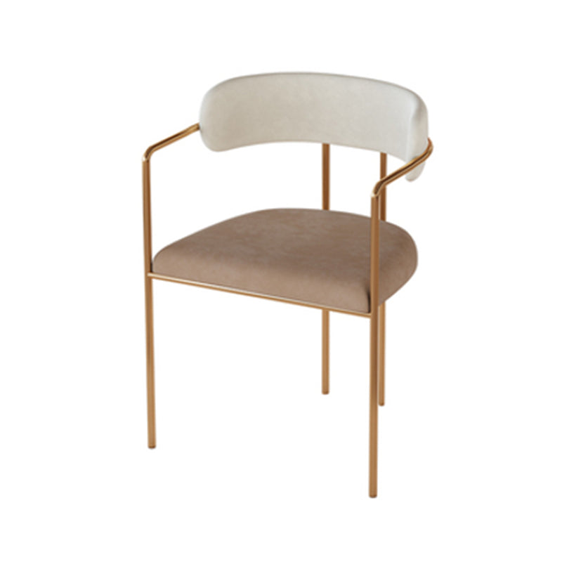 Glam Metal Arm Chair Open Back Dining Side Chair with Upholstered 20"x20.4"x31" Khaki 1 Piece Clearhalo 'Dining Chairs' 'Dining Tables & Seating' 'dining_chair' 'furn' 'furn_dining_chair' 'Furniture' 'furniture_dining_chair' 'Kitchen & Dining Furniture' 4854499