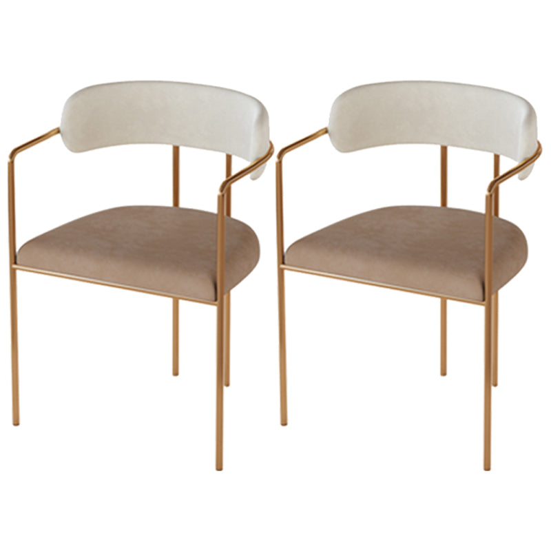 Glam Metal Arm Chair Open Back Dining Side Chair with Upholstered 20"x20.4"x31" Khaki 2 Piece Set Clearhalo 'Dining Chairs' 'Dining Tables & Seating' 'dining_chair' 'furn' 'furn_dining_chair' 'Furniture' 'furniture_dining_chair' 'Kitchen & Dining Furniture' 4854500