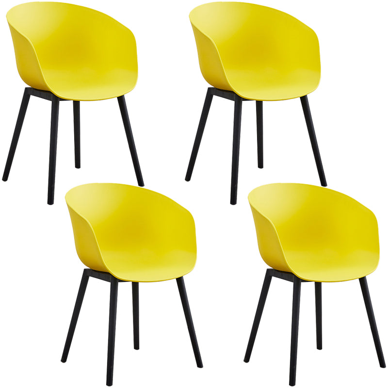 Nordic Style Arm Chair Plastic Home Side Chair with Black Legs 22"x22"x30.3" Yellow Set of 4 Clearhalo 'Dining Chairs' 'Dining Tables & Seating' 'dining_chair' 'Furniture' 'furniture_dining_chair' 'Kitchen & Dining Furniture' 4854515