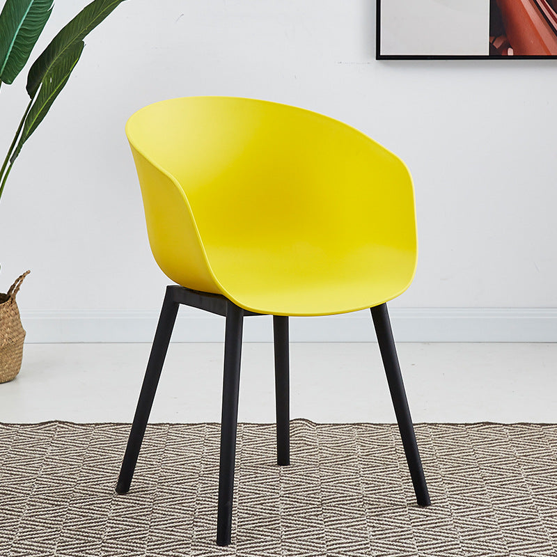 Nordic Style Arm Chair Plastic Home Side Chair with Black Legs 22"x22"x30.3" Yellow 1 Piece Clearhalo 'Dining Chairs' 'Dining Tables & Seating' 'dining_chair' 'Furniture' 'furniture_dining_chair' 'Kitchen & Dining Furniture' 4854517