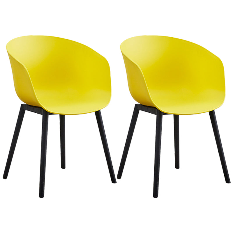Nordic Style Arm Chair Plastic Home Side Chair with Black Legs 22"x22"x30.3" Yellow Set of 2 Clearhalo 'Dining Chairs' 'Dining Tables & Seating' 'dining_chair' 'Furniture' 'furniture_dining_chair' 'Kitchen & Dining Furniture' 4854519