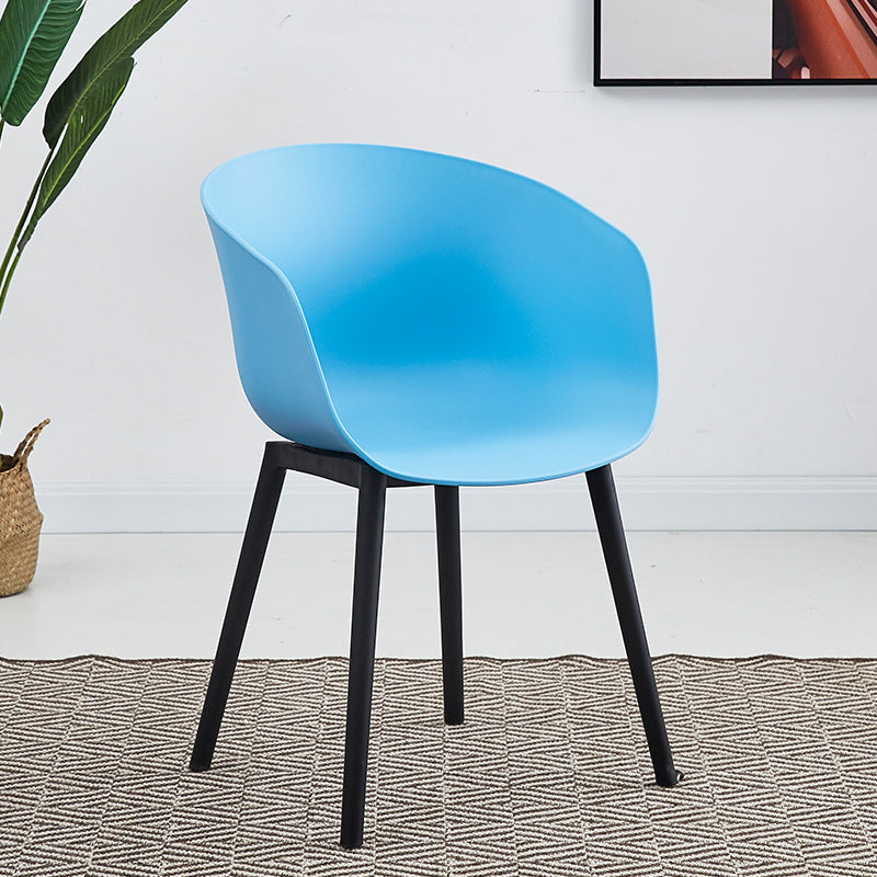 Nordic Style Arm Chair Plastic Home Side Chair with Black Legs 22"x22"x30.3" Blue 1 Piece Clearhalo 'Dining Chairs' 'Dining Tables & Seating' 'dining_chair' 'Furniture' 'furniture_dining_chair' 'Kitchen & Dining Furniture' 4854521