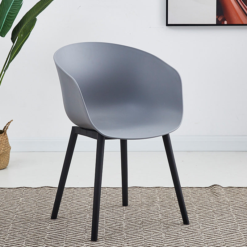 Nordic Style Arm Chair Plastic Home Side Chair with Black Legs 22"x22"x30.3" Grey 1 Piece Clearhalo 'Dining Chairs' 'Dining Tables & Seating' 'dining_chair' 'Furniture' 'furniture_dining_chair' 'Kitchen & Dining Furniture' 4854524