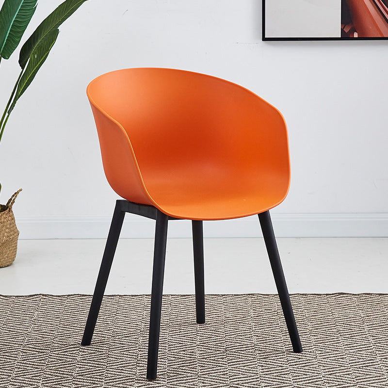 Nordic Style Arm Chair Plastic Home Side Chair with Black Legs 22"x22"x30.3" Orange 1 Piece Clearhalo 'Dining Chairs' 'Dining Tables & Seating' 'dining_chair' 'Furniture' 'furniture_dining_chair' 'Kitchen & Dining Furniture' 4854527