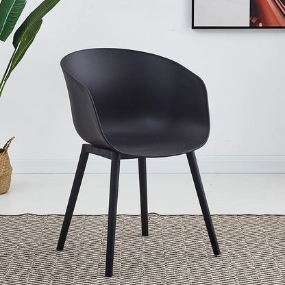 Nordic Style Arm Chair Plastic Home Side Chair with Black Legs 22"x22"x30.3" Black 1 Piece Clearhalo 'Dining Chairs' 'Dining Tables & Seating' 'dining_chair' 'Furniture' 'furniture_dining_chair' 'Kitchen & Dining Furniture' 4854530