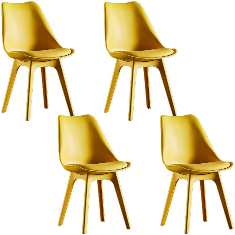 Nordic Style Armless Chair Plastic Upholstered Side Chair 16"x16"x32.6" Yellow Set of 4 Clearhalo 'Dining Chairs' 'Dining Tables & Seating' 'dining_chair' 'Furniture' 'furniture_dining_chair' 'Kitchen & Dining Furniture' 4854545