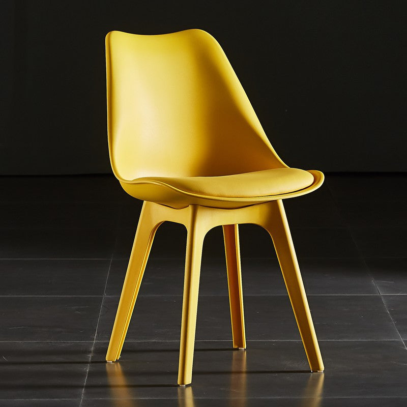 Nordic Style Armless Chair Plastic Upholstered Side Chair 16"x16"x32.6" Yellow 1 Piece Clearhalo 'Dining Chairs' 'Dining Tables & Seating' 'dining_chair' 'Furniture' 'furniture_dining_chair' 'Kitchen & Dining Furniture' 4854547
