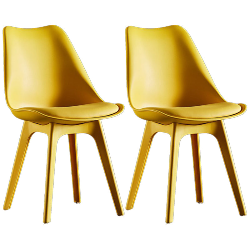 Nordic Style Armless Chair Plastic Upholstered Side Chair 16"x16"x32.6" Yellow Set of 2 Clearhalo 'Dining Chairs' 'Dining Tables & Seating' 'dining_chair' 'Furniture' 'furniture_dining_chair' 'Kitchen & Dining Furniture' 4854549