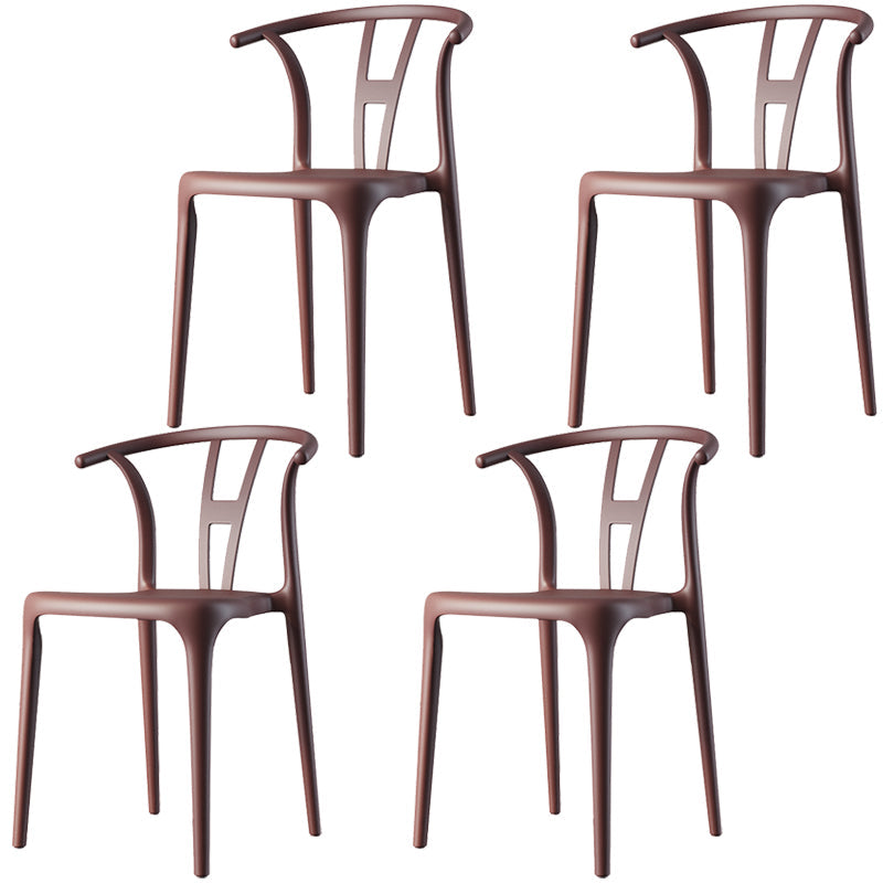 Scandinavian Plastic Dining Room Chair Slat Back Stacking Side Chair Brown 4 Piece Set Clearhalo 'Dining Chairs' 'Dining Tables & Seating' 'dining_chair' 'furn' 'furn_dining_chair' 'Furniture' 'furniture_dining_chair' 'Kitchen & Dining Furniture' 4854575